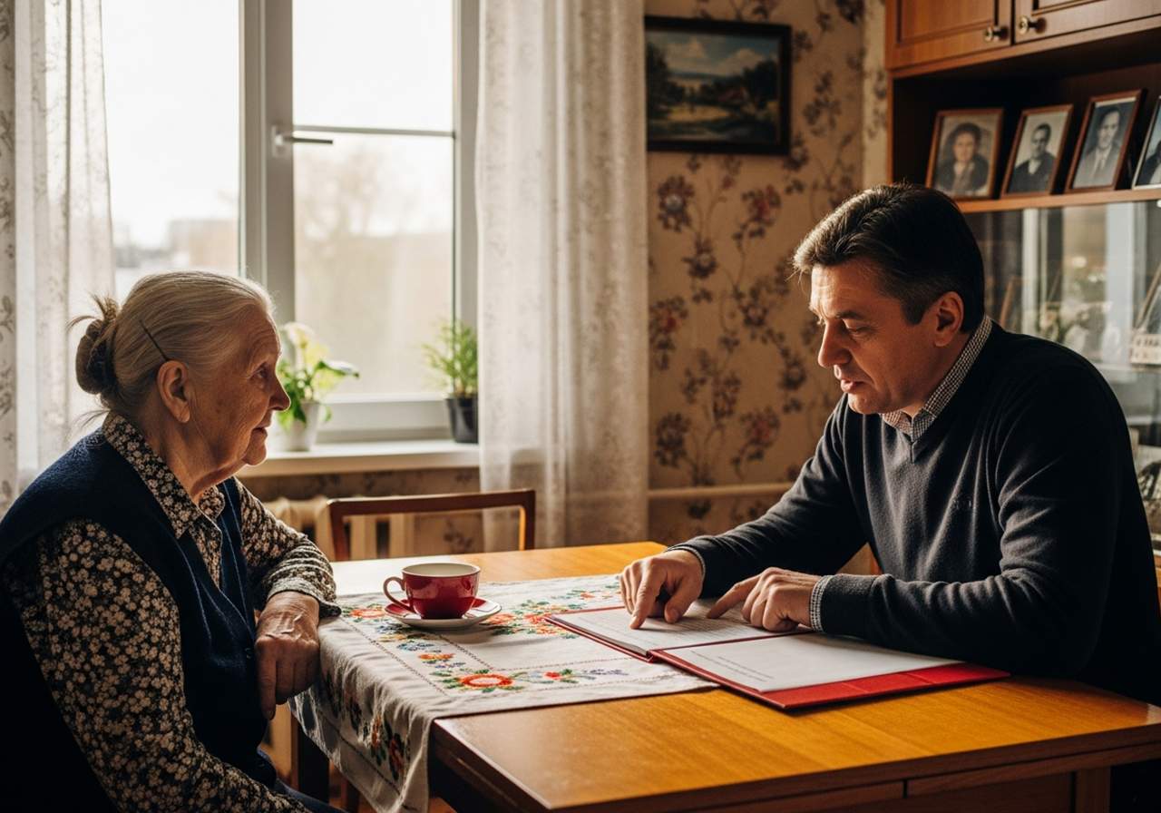 Пожилая женщина с родственником